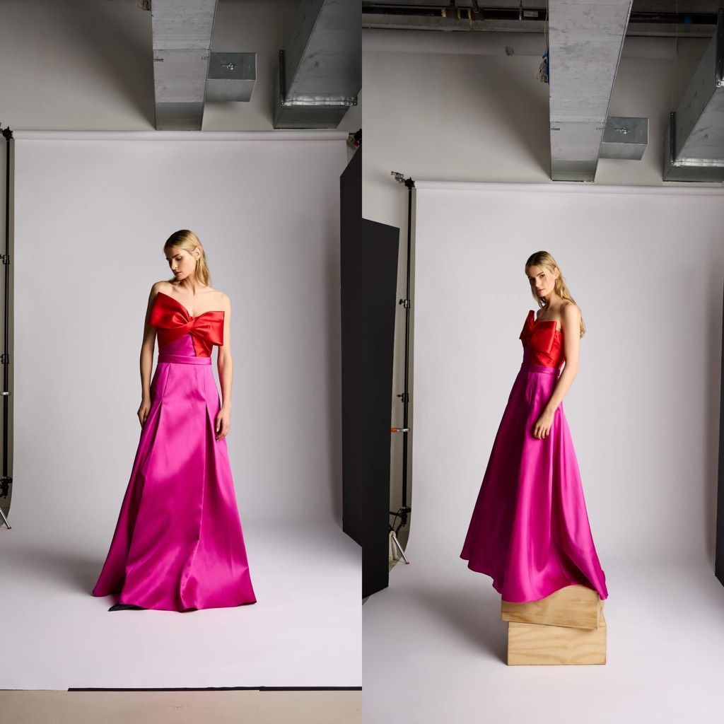 Zac Posen Red And Fuchsia Satin Strapless Maxi Gown
